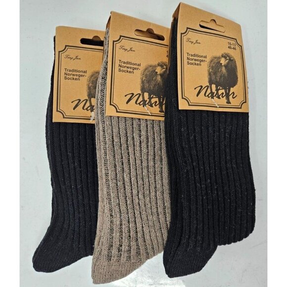 Men Wool Blend Socks, Norweger Warm Winter Boot Casual Thermal Crew Sox, 3 Pairs - Picture 1 of 2